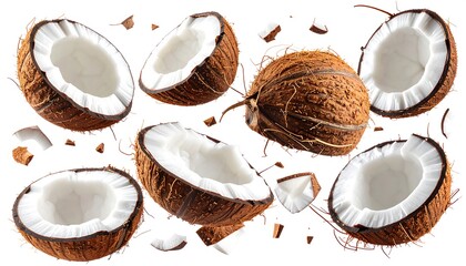 Fresh Coconut Pieces Isolated On White Background.