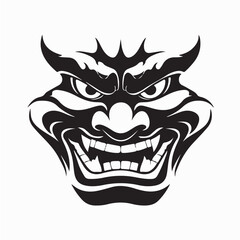 Evil demon face logo vector with sharp teeth and terrifying expression