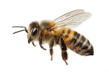 Close-up view of a honeybee in flight