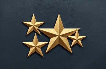 Obraz premium Four golden, multi-pointed stars arranged on a contrasting, dark blue, textured surface