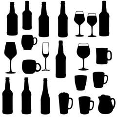 wine bottles and glasses with white background