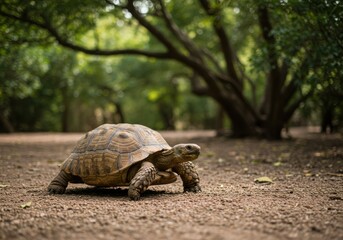 Obraz premium Tortoise Walking Slowly on Ground in Natural Habitat