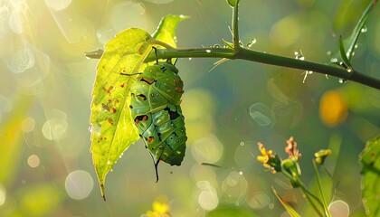 Closeup of a Leaf with a Caterpillar.