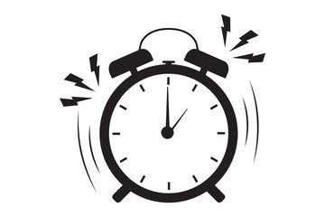 Vintage Twin Bell Alarm Clock Icon Set – Classic Retro Timepiece Silhouettes Showing Different
 Times, Vector Illustration on White Background