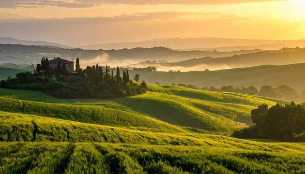 Tuscany Sunrise Landscape View. - Powered by Adobe