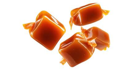 Falling caramel candy isolated on transparent background Remove png