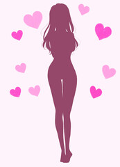Fototapeta premium 恥ずかしそうな女性の全身 シルエット ハート