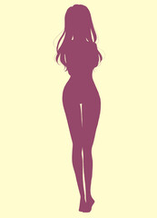 恥ずかしそうな女性の全身　シルエット