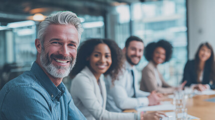 Group of professionals in meeting room with office background