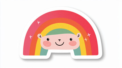 Cute rainbow sticker featuring smiling character with colorful arcs. This cheerful design brings joy and positivity to any space