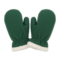 Warm green fleece winter mittens with sherpa cuffs © PNG Lab