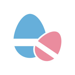 Two eggs blue and pink with white stripes on a white background.