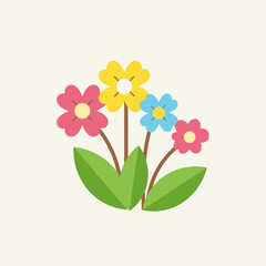 Colorful flowers with green leaves on a light background vector illustration.