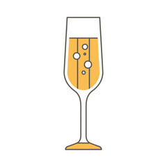 Champagne flute with bubbles against a white background in a minimalist style.