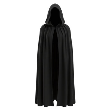 Mysterious long black hooded cloak for fantasy costume