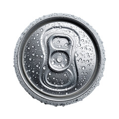 Obraz premium Close-up view of a wet aluminum can with droplets, showing detailed texture and condensation on a smooth surface Generative AI