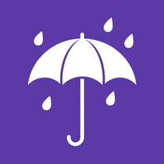 White umbrella with raindrops on a purple background weather protection concept.