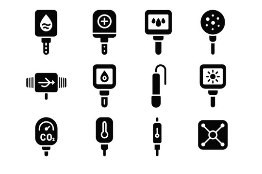 Hub detector ammonia aquarium temperature sensor icons salinity vector probe icon flow