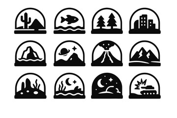Fototapeta premium Icon city terrain desert underwater dome forest icons mountain vector futuristic battlefield