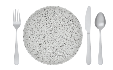 Modern place setting with terrazzo plate and silver cutlery