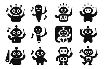 Obraz premium Orchestra ai vector animated reader s friendly stick app children icon music