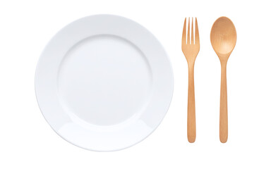 Classic white plate with eco friendly wooden cutlery set