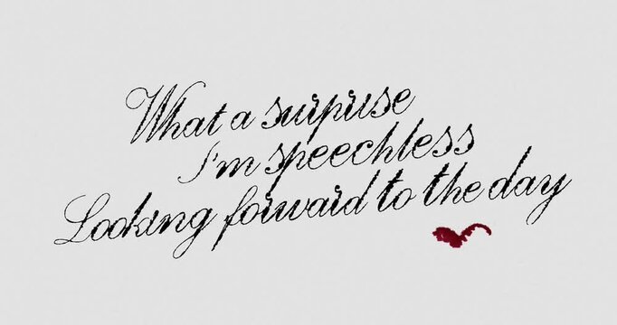 A heartfelt message beautifully written in cursive expresses surprise and excitement. It conveys feelings of being speechless while looking forward to a significant day ahead.