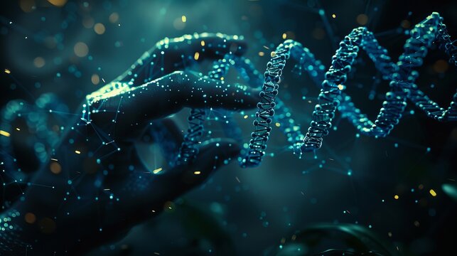 Hand manipulating dna strand representing gene editing bioethics