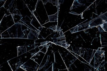Dramatic shattered glass fragments against a void, symbolizing fragility and destruction.