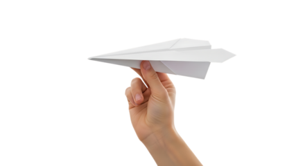 Paper airplane in hand on black background for imagination concept