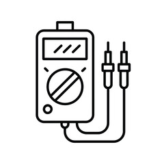 Line art illustration of a digital multimeter with probes for electrical testing