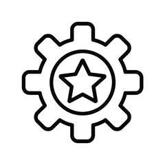 Outline of a gear with a star inside a circle representing quality and excellence