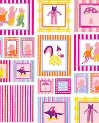 Summer coquette berry and fruits seamless pattern. Preppy wallpaper, hand drawn ribbons and bows patchwork print. Garden vector illustration, checkered romantic background, textile design, plaid.
