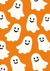 Playful ghosts on orange background.