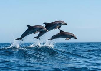 Obraz premium Dolphins Jumping Over Ocean Waves