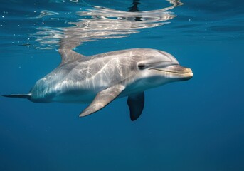 Fototapeta premium Smiling Dolphin Swimming Underwater