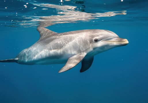 Smiling Dolphin Swimming Underwater