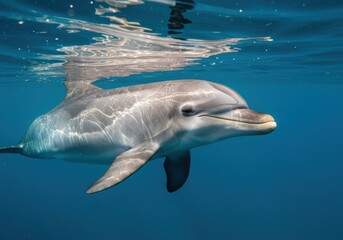 Fototapeta premium Smiling Dolphin Swimming Underwater
