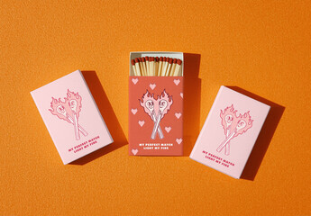 Playful Matchbox Mockup with Retro Design on Orange Background