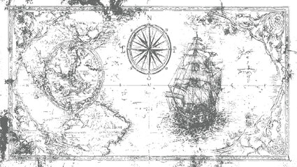 Old world map with sailing ship and compass vintage nautical © Towhidul