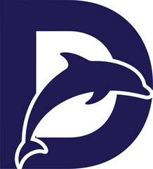 Dolphin Silhouette Leaping Through a Stylized Letter D Elegant Nautical Design for Brands and Organizations with a Deep Sea Connection