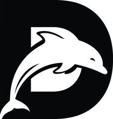 Elegant White Dolphin Jumping Silhouette on Black Background Symbolizing Freedom and Grace in Marine Life with Bold Design and Contrasting Colors