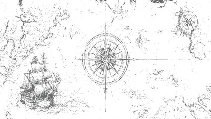 Sailing ship compass rose map antique nautical © Towhidul