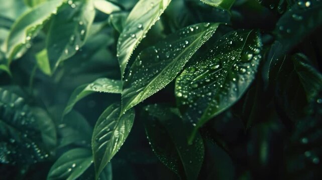 Video A detailed view of a plant with tiny water droplets glistening on its surface