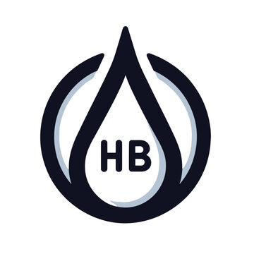 Droplet icon with HB letters inside for health concept on transparent background 