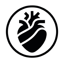 Stylized black heart icon for health and wellness concept on transparent background 