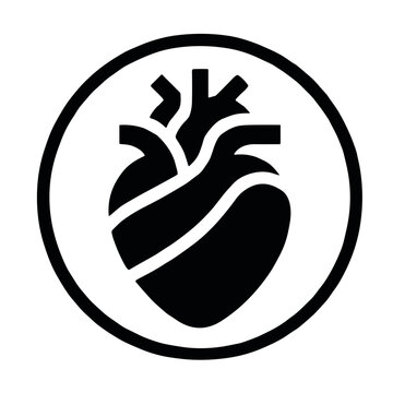 Stylized black heart icon for health and wellness concept on transparent background 