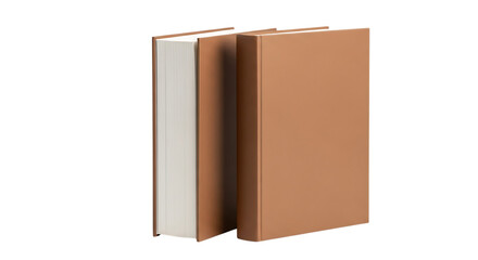 Two brown books standing upright against a dark black background