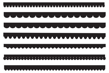 Scalloped Edge seamless simple scalloped borders and dividers set, vintage frill ornament and ribbon trim pattern decorative lace vector Illustration