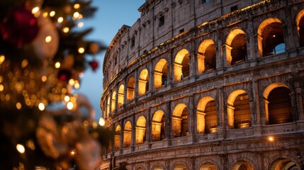 Obraz premium Roman Coliseum with Christmas decorations
